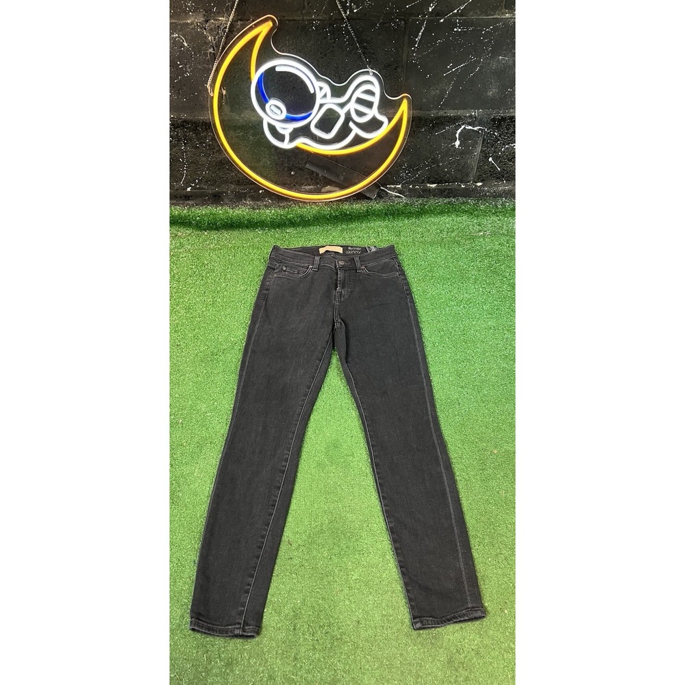 7 For All Mankind Sz 25 Skinny Tapered Leg Dark Denim Jeans Pants Black Stretch